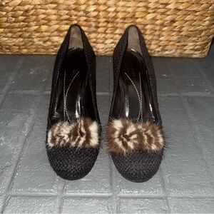 Kate Spade Women's Tweed Fur Pump Heels Dark Brown Size 7.5 B